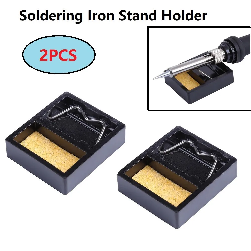 Electric Soldering Iron Support Iron Stand Holder Working Environments 2 Pieces 4.8cm*4cm Black High Quality With Clean Sponge