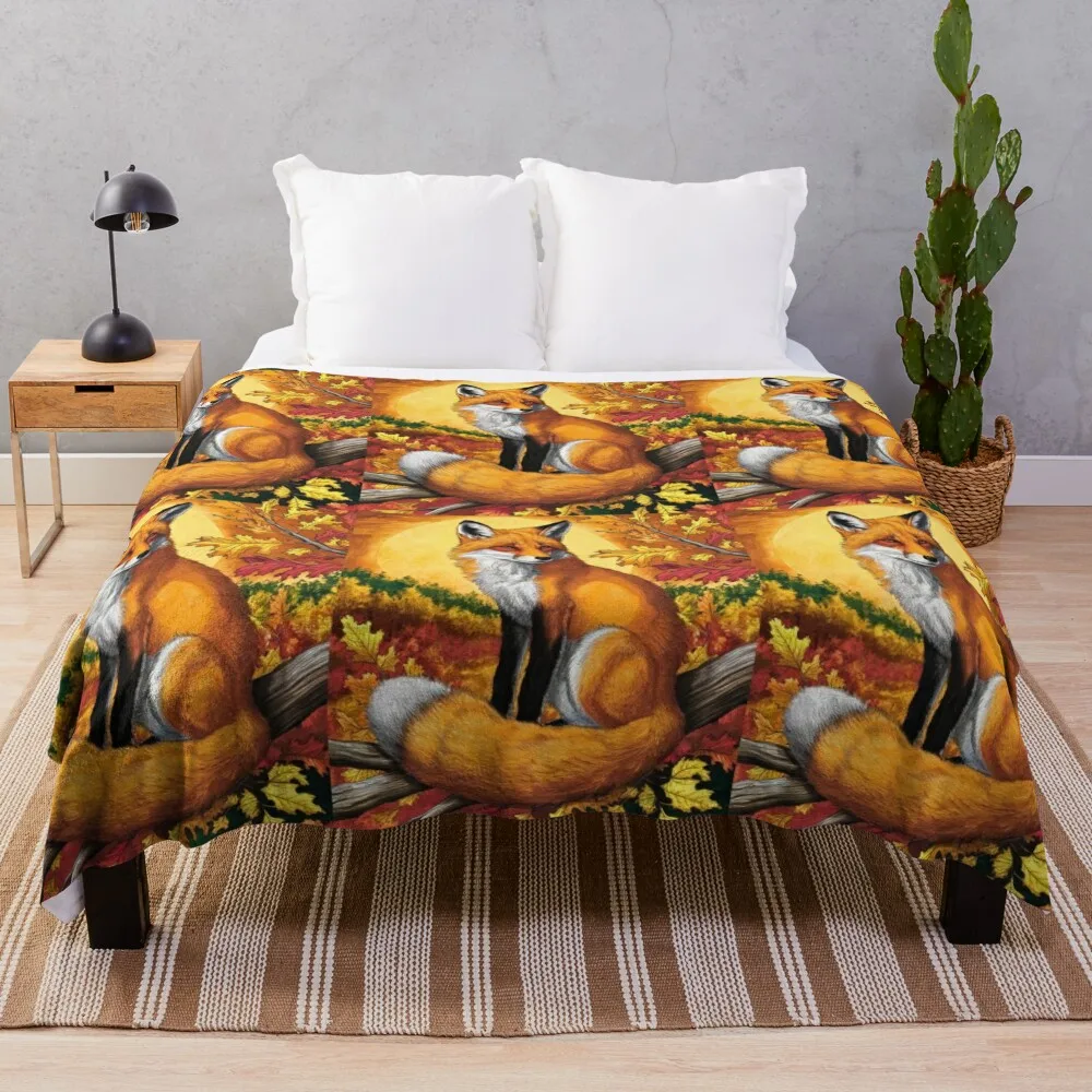 

Fox Portrait. Autumn fox, fox painting, Leonardo da Vinci style Throw Blanket Bed linens Flannel Tourist Blankets