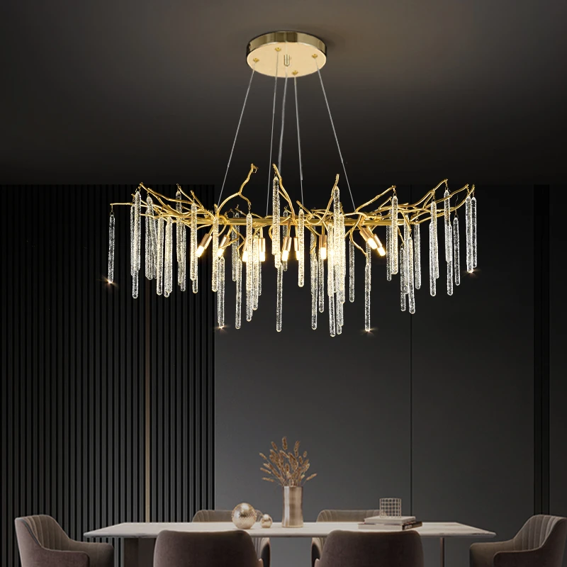 French Chandelier Luxury Interior Lighting Led Golden Luster Ice Bar Crystal Lighting Living Room Bedroom Dining Room Chandelier