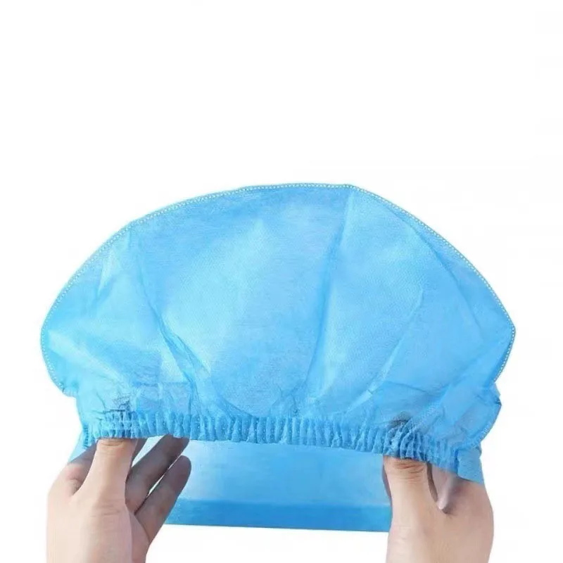 100 Pcs Disposable Hat Blue Non-woven Fabric Mechanism Round Top Hat Dustproof Surgical Capt