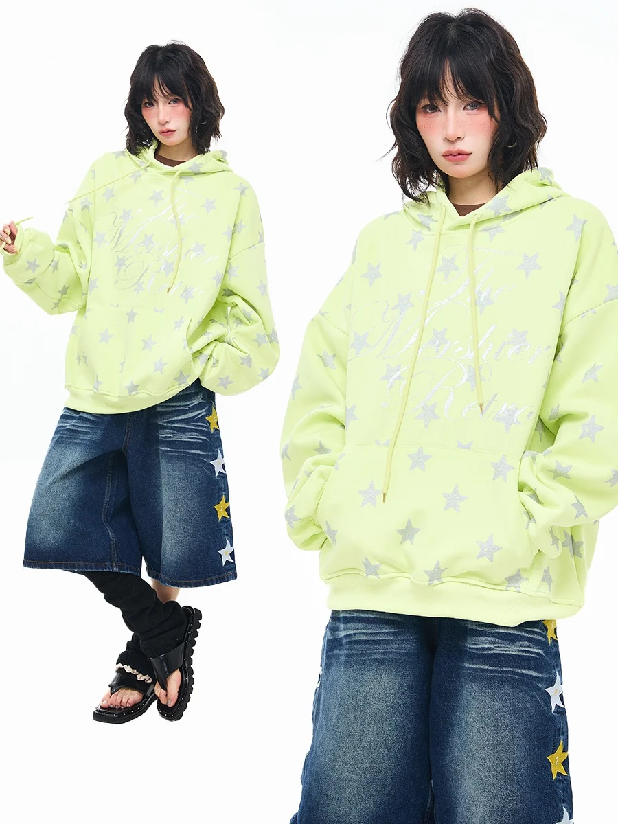 

Женская толстовка Sanowers в американском ретро-стиле с принтом звезд, весенне-осенняя, свободного кроя, с капюшоном, из смесового хлопка, с длинными рукавами