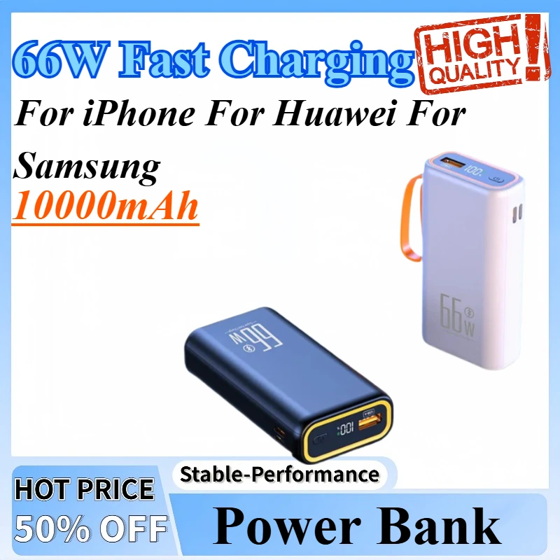 

10000mAh Mini Power Bank 66W PD Super Fast Charging Portable Charger External Battery Pack For iPhone For Huawei For Samsung