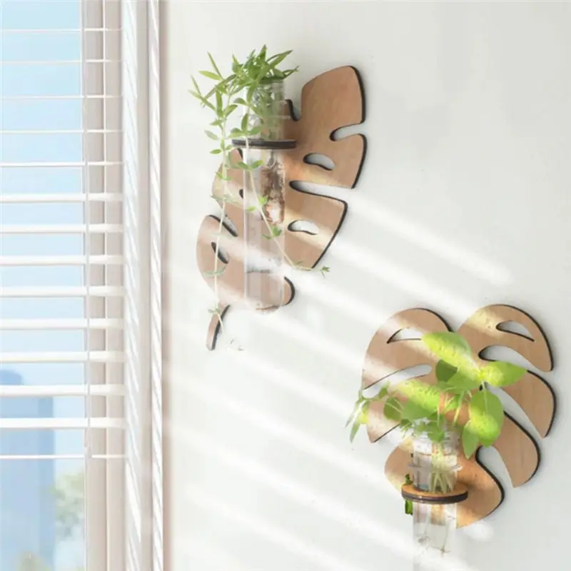 A11E-Leaf Shape Wall Green Plant Rack For Indoor Plants Plant Propagation Station Wall Decor Art Vase Stand For Mom Gifts