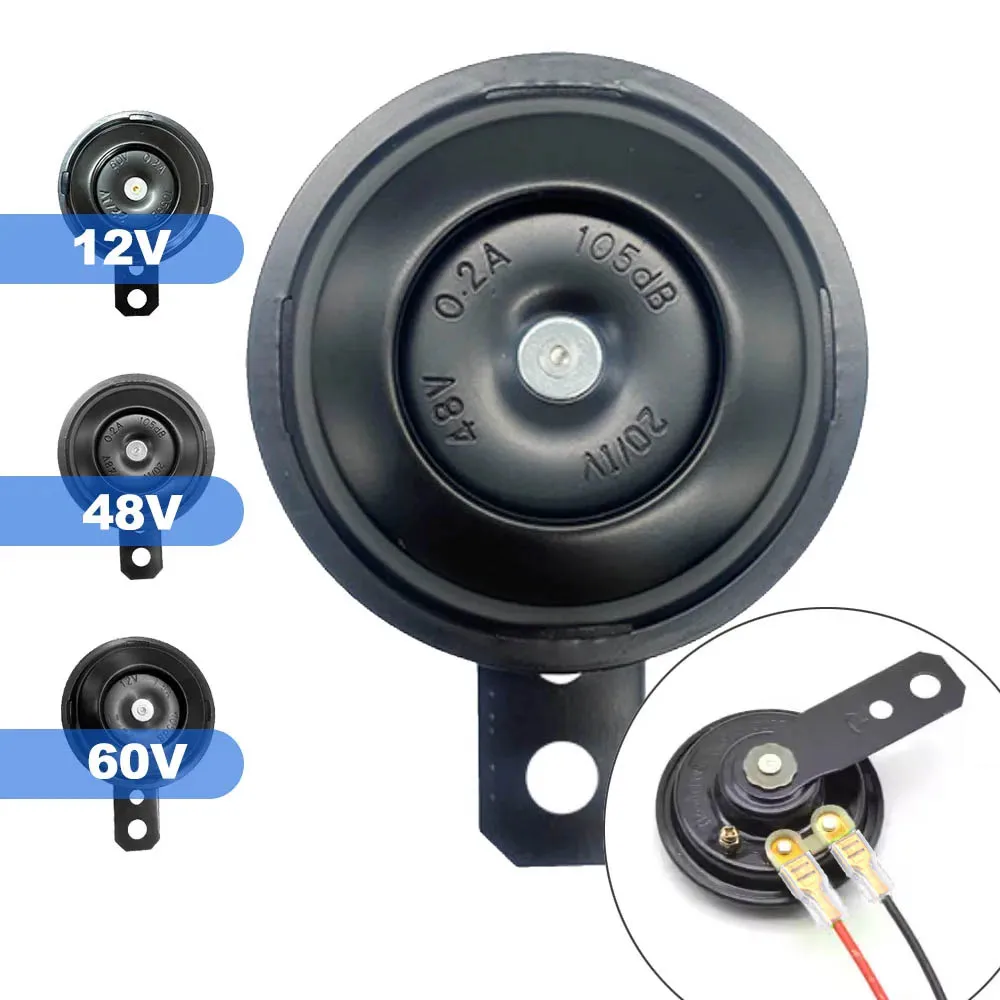 12V 48V 60V General Motorcycle Electric Horn Kit Waterproof Round Speaker Loud Electric Horn Suitable for Bicycle Scooter 105dB