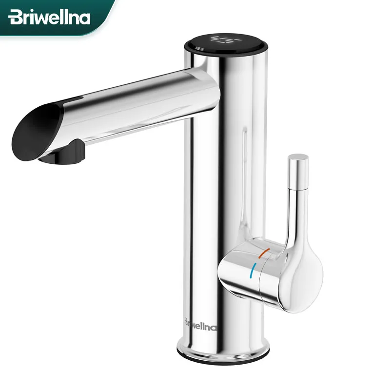 Briwellna Bathroom Electric Faucet Stainless Steel Hot Water Tap 220V Mini Water Heater Instant Hot Water Faucet 2 in 1 Mixer