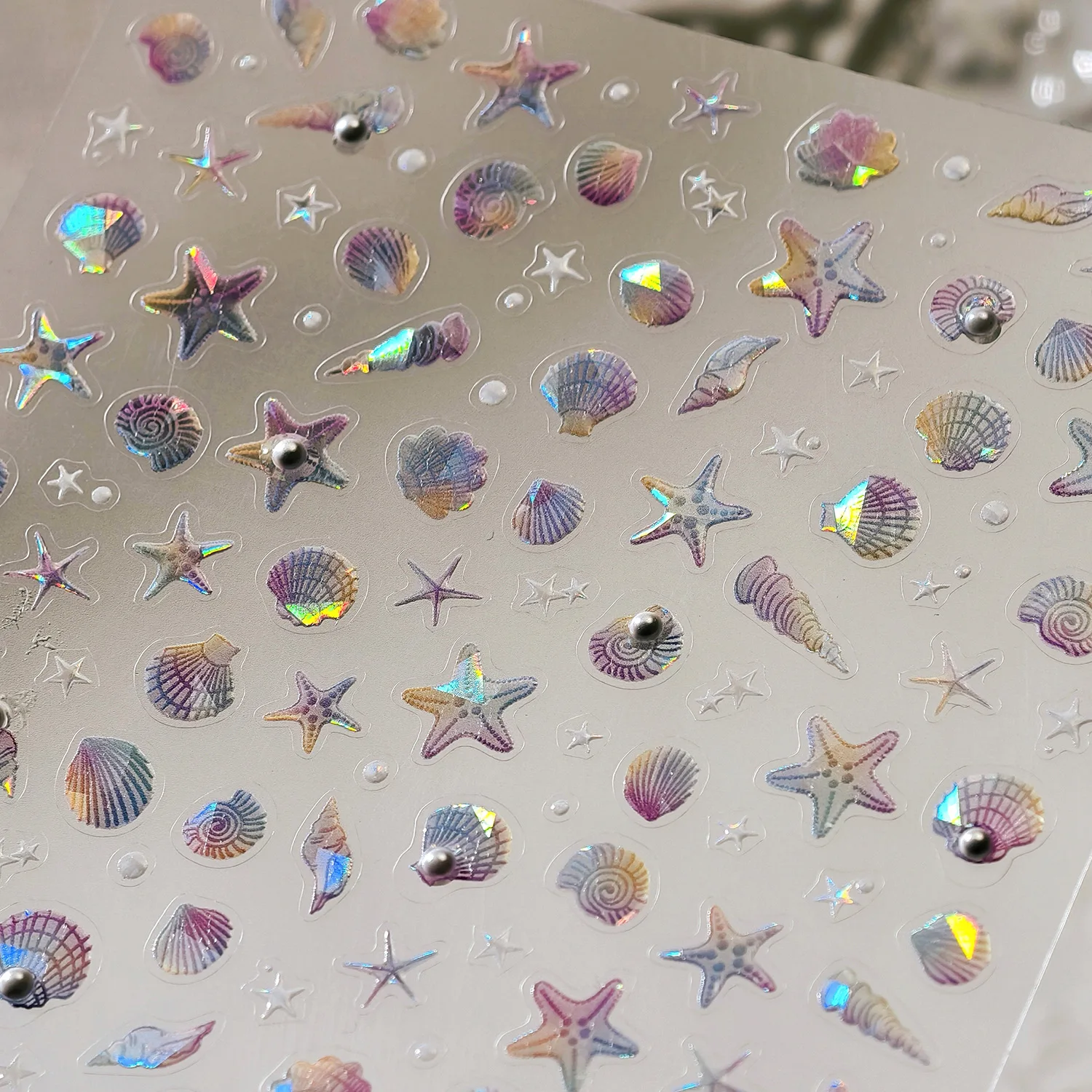 

Polarized Illusion Shell Conch Starfish Pearl Ocean 3D Nail Art Stickers Dolphin Fish Bubble Jellyfish Summer Manicure Decals