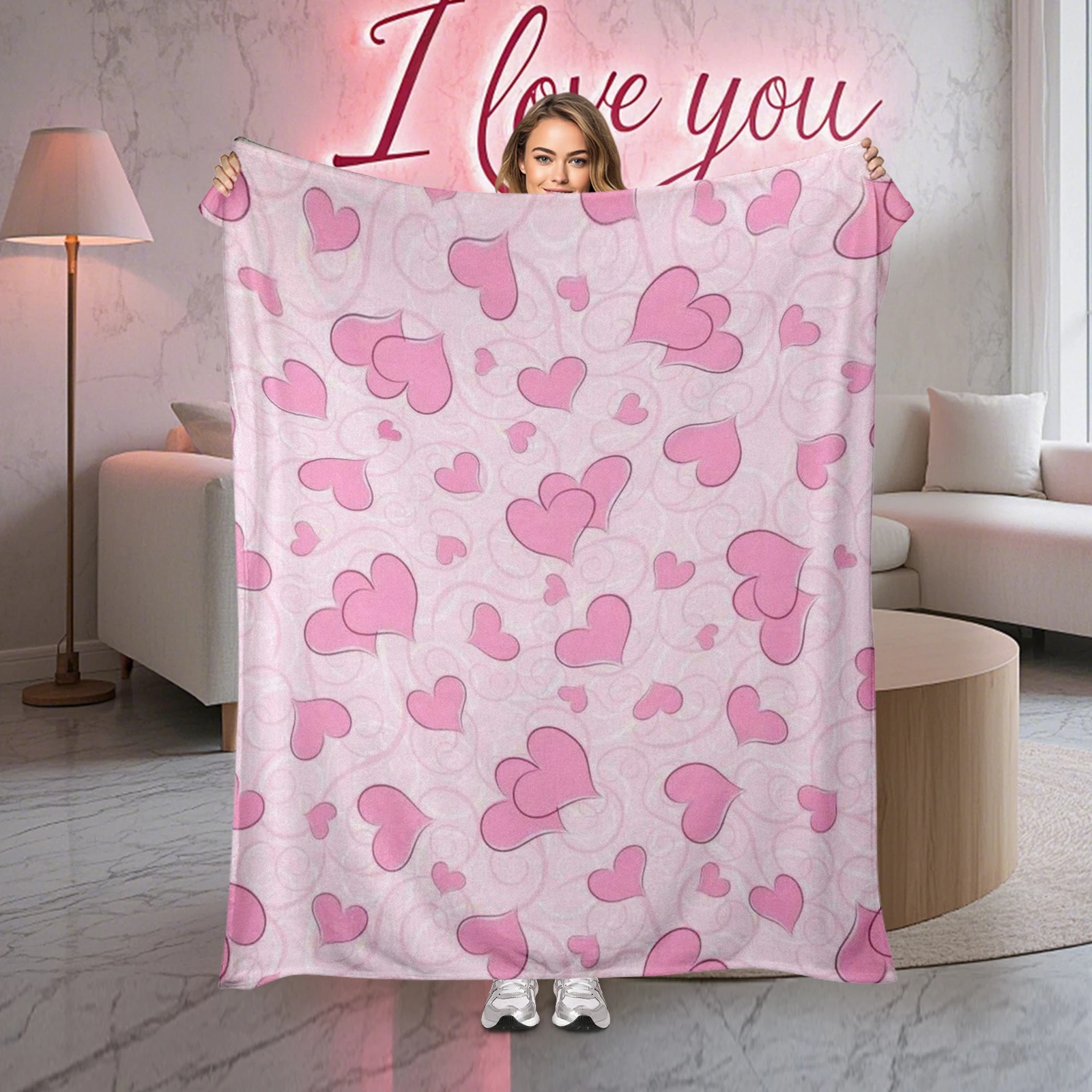 Special Valentine S Gift Flannel Blanket Blending Pink Hearts For Ultimate Comfort And Emotional Bonding