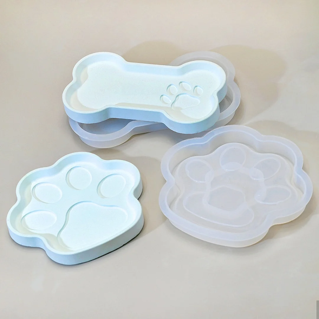 DIY Cat's Paw Shape Tray Bone Coaster Plaster Table Decoration Silicone Mold Jewelry Display Gypsum Tray Epoxy Resin Mould