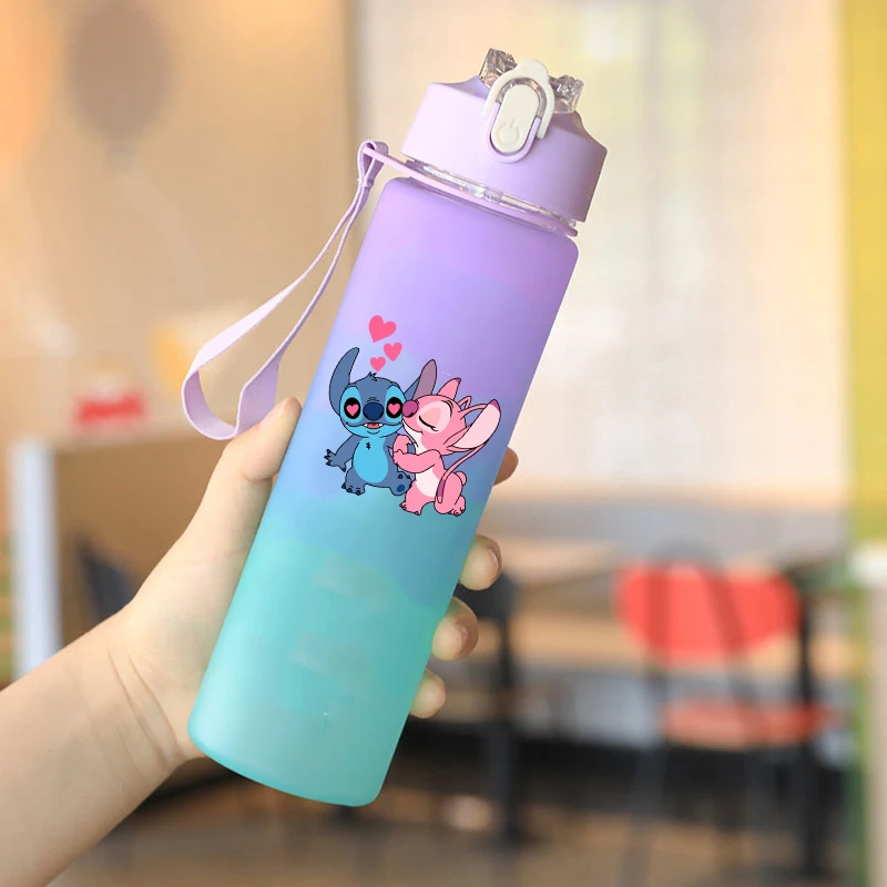 

1000ml Disney Stitch Gradient Mug Anime Cartoon Crystal Stickers Water Cup Boys Girls Kawaii Drinking Glass Kids Birthday Gifts