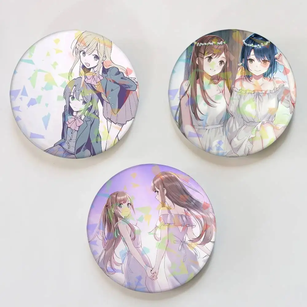 A-Adachi Anime and Shimamura Round Badge Lapel Pins for Backpacks Briefcase Laser Brooch Clothes Gifts