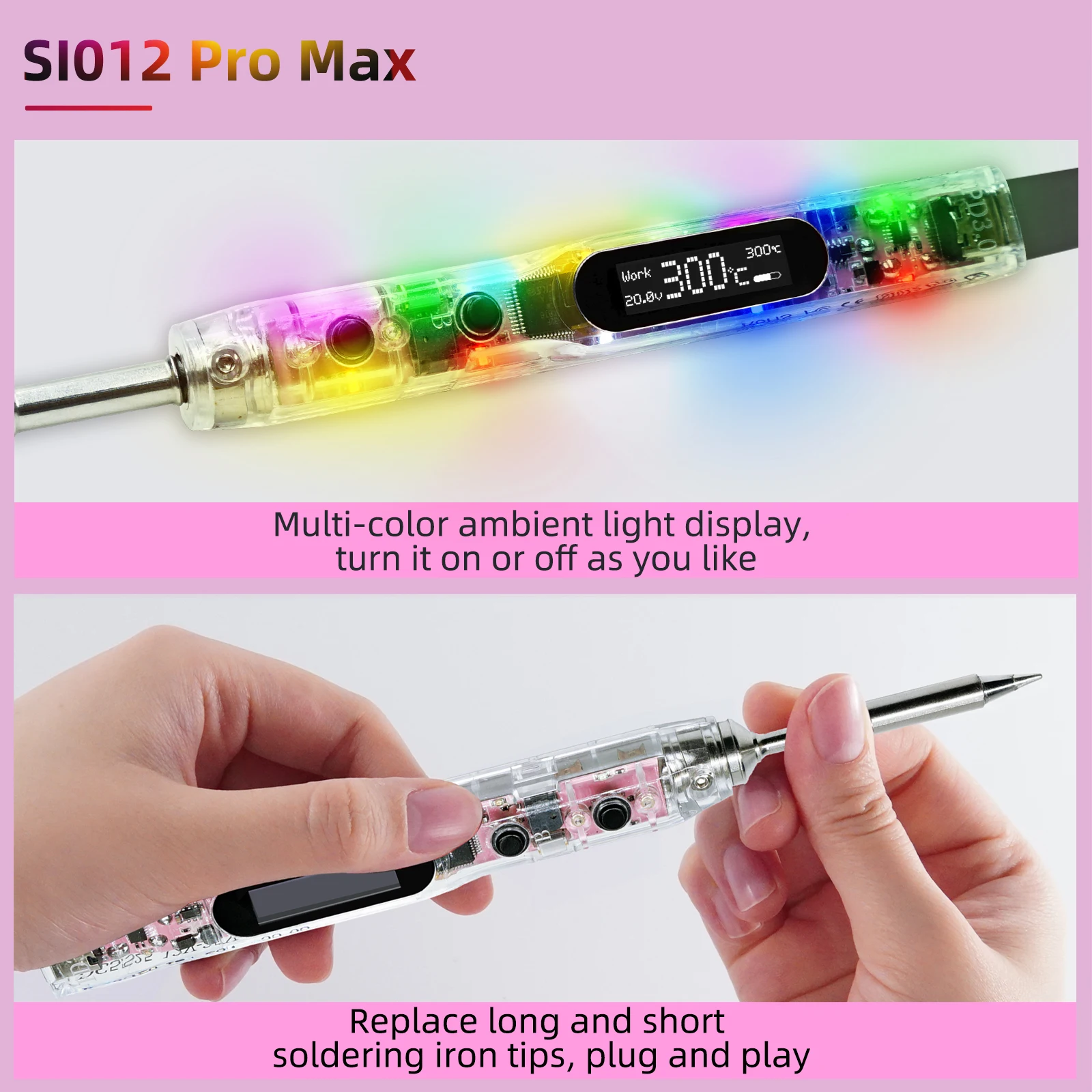 Sequre Si012 Pro Max przenośna lutownica z lampką Led, angielski | Rosyjskie Menu odpowiednie dla T12 | ts | si Tip obsługuje Pd | qc