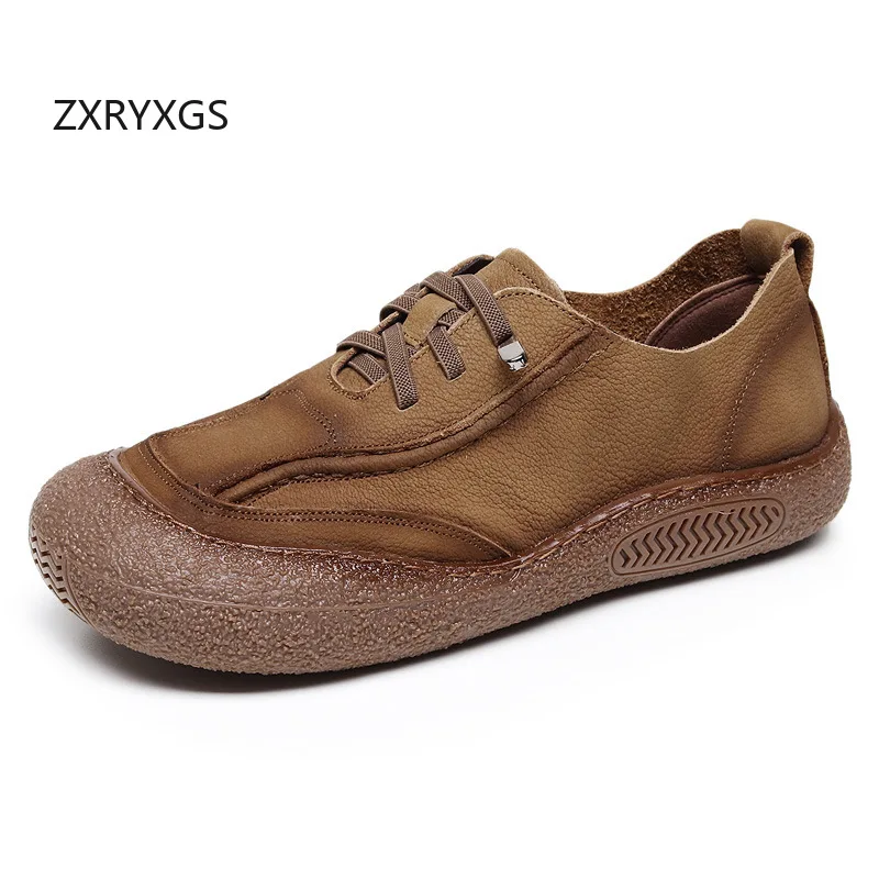 ZXRYXGS Top Layer Cowhide Classic Retro Sneakers Women's Flats 2025 New Anti Slip Soft Sole Comfortable Real Leather Shoes Tide