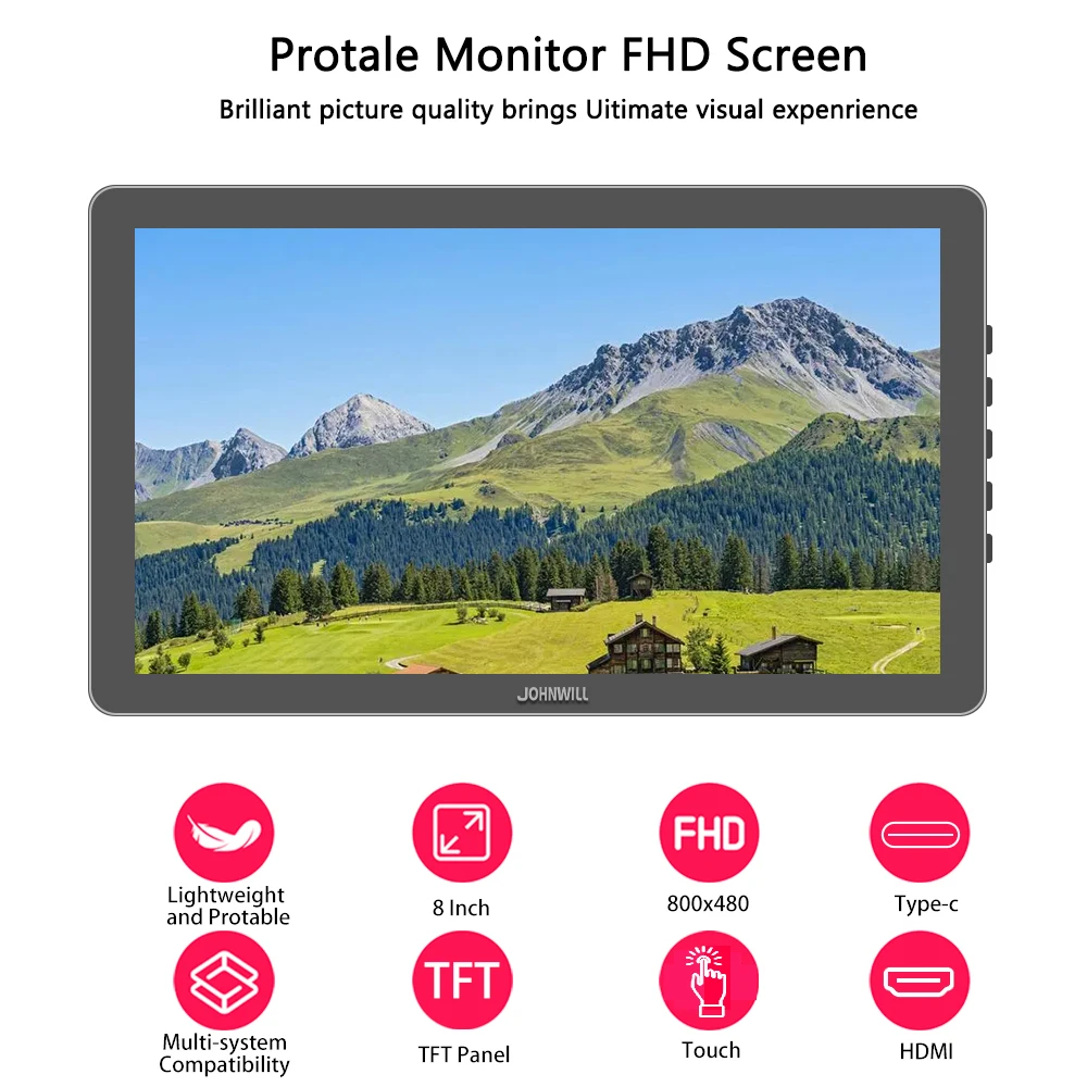 Portable Monitor Mini 8 Inch 800x480 TFT LCD Touchscreen With HDMI-compatible Tpye-c For Raspberry Pie Series Laptop Display