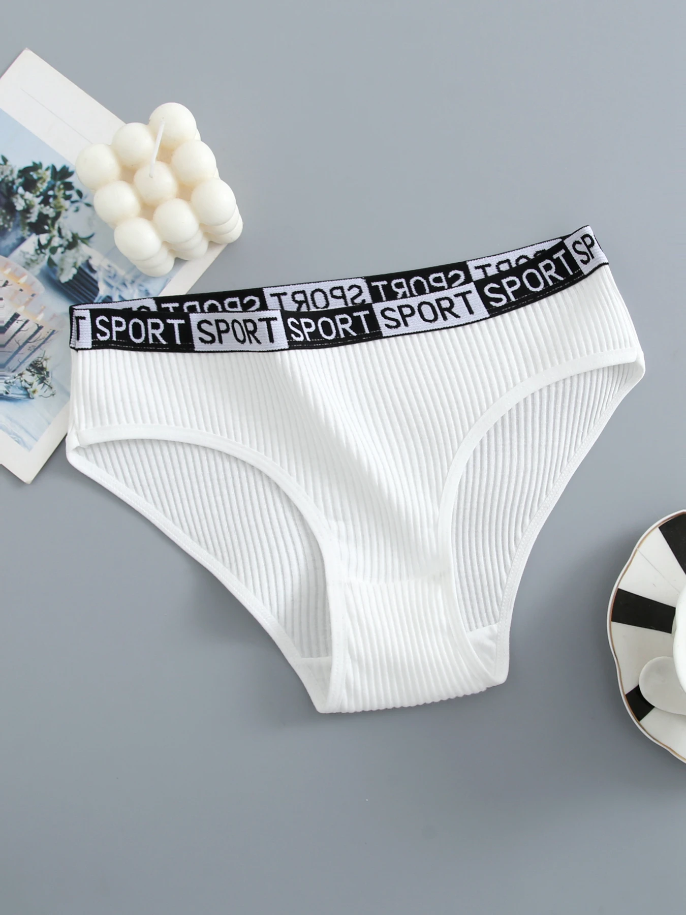 6pcs Women's Pantie sexy breathable threaded briefs letter belt low waist hip lift solid color underwear