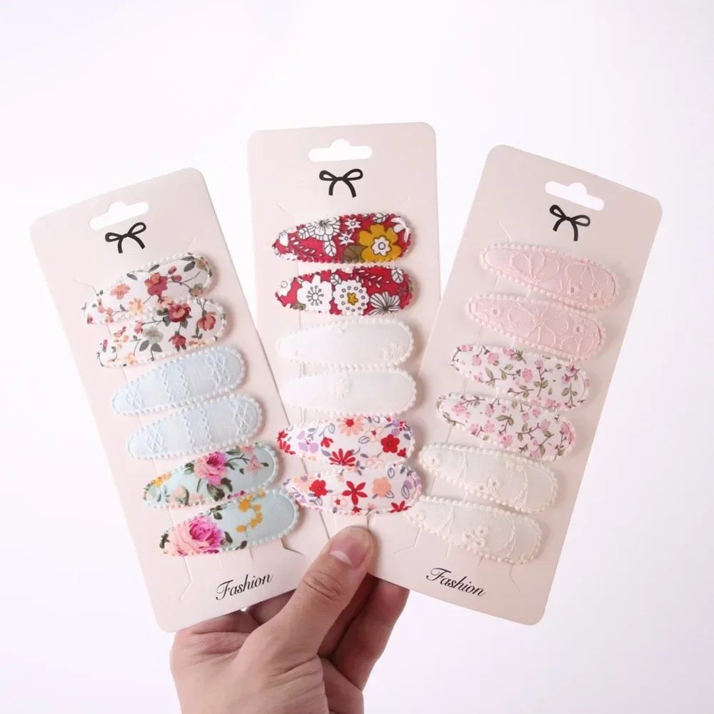 6Pcs/set Fabric Oval BB Barrettes Retro Hair Clips Sweet Girl Cute Embroidery Flower Hairpin Floral Kid Hair Accessories Fashion