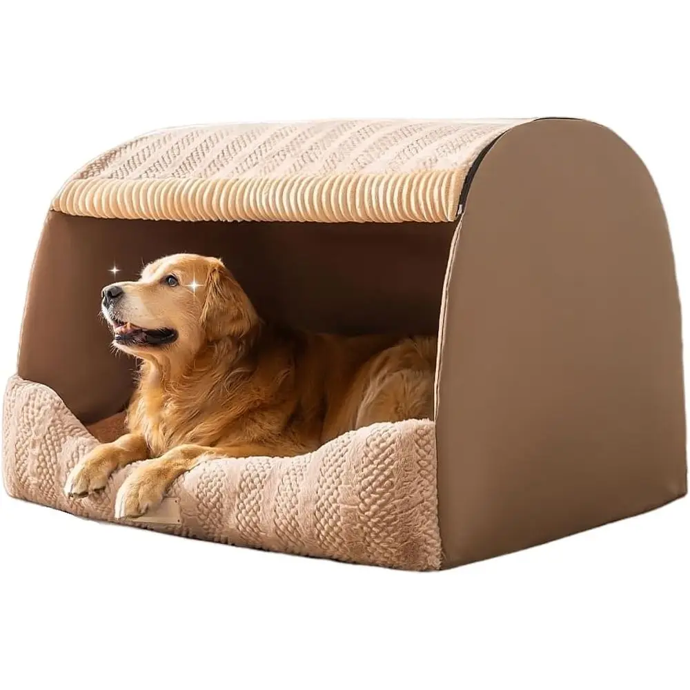 

Большая домашняя лежанка-домик для собак из пены с эффектом памяти, уютная пещера для собак и кошек (хаки, большой размер)