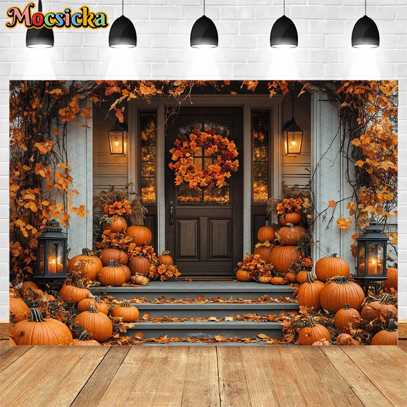 Mocsicka warme Herbst Haus Tür Kulissen Kinder Erwachsene Fotografie Kind Baby Fototermin Requisiten fallen Haus Garten Front Hintergrund