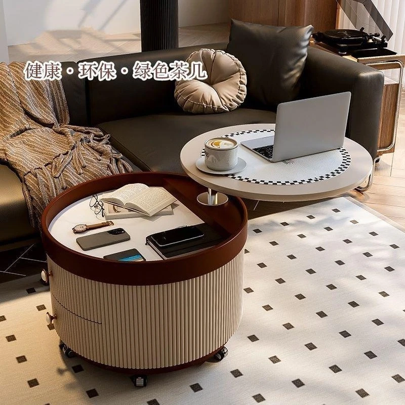 Medieval rock slab coffee table Modern household living room Small apartment movable lifting rotating coffee table