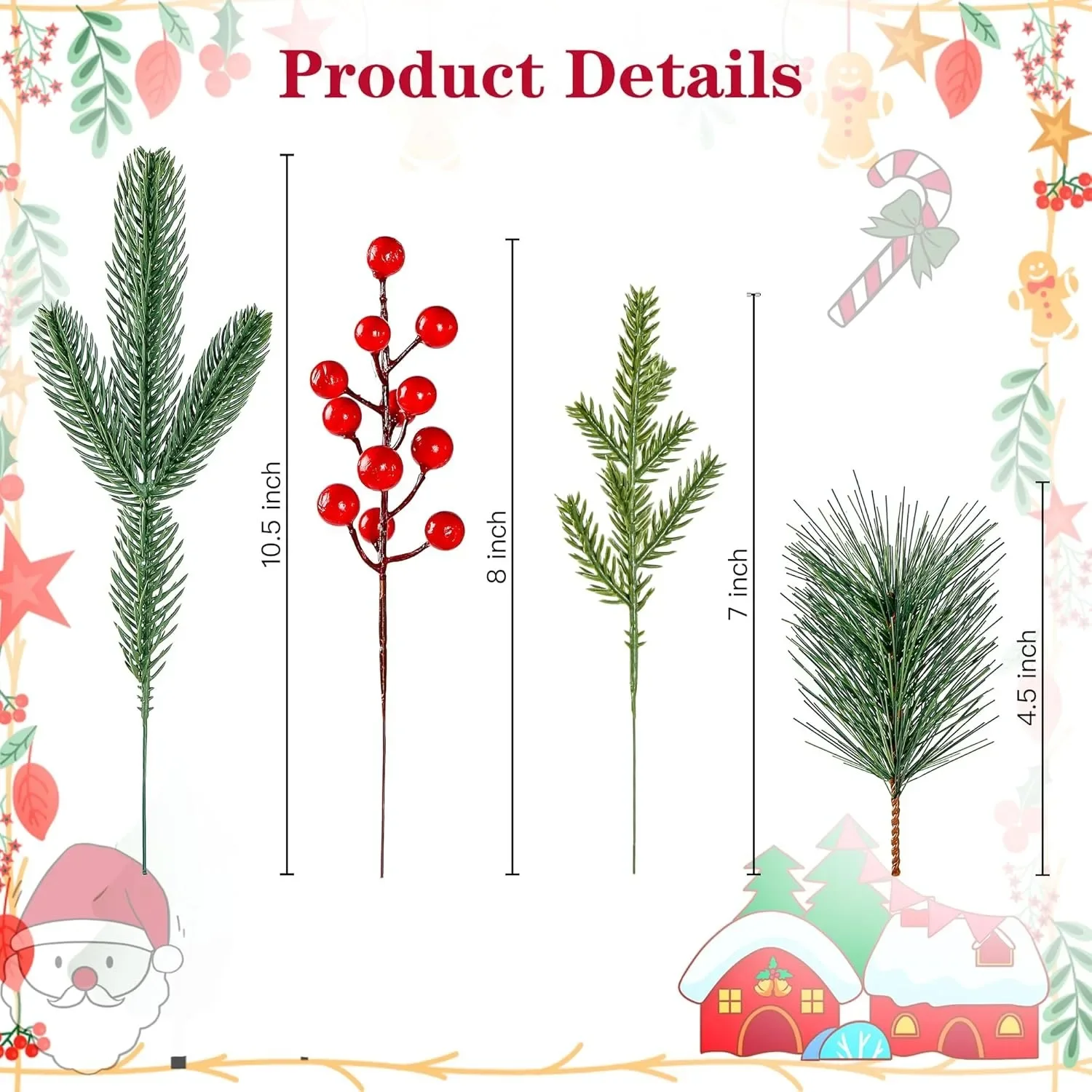 Branches Artificielles Enrichies pour Décoration de Noël, Tiges Vertes pour Arbre, Guirxiété, Cadeau DIY, Artisanat, Ornements, 1Pc