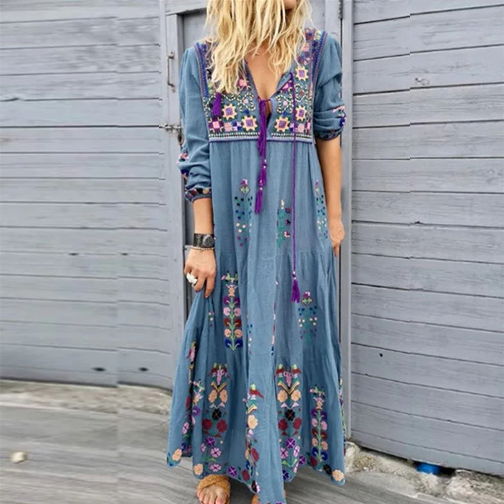 Long Dress for Women 2023 Autumn Beach Bohemian Dresses Casual Vestido Robe Female Clothing Y2K Floral Skirt Elegant Maxi Dress