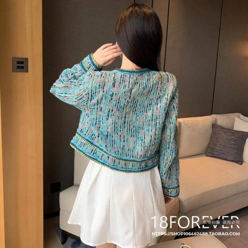 Short Design Small Fragrance Tweed Jacket Women Elegant Autumn Ladies Round CollarLong Sleeve Slim Outwear s449