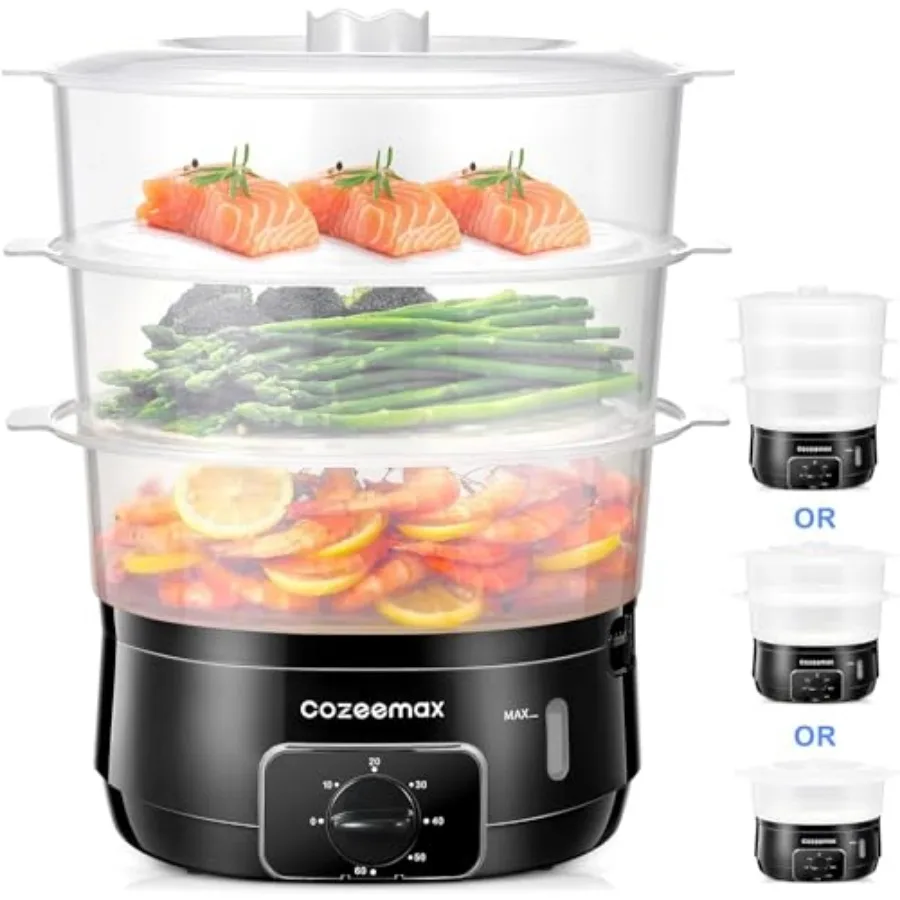 

3 Tier Electric Food Steamer for Cooking 13.7QT Vegetable Steamer for Fast Simultaneous Cooking Veggie Steamer Food Steam Cooke