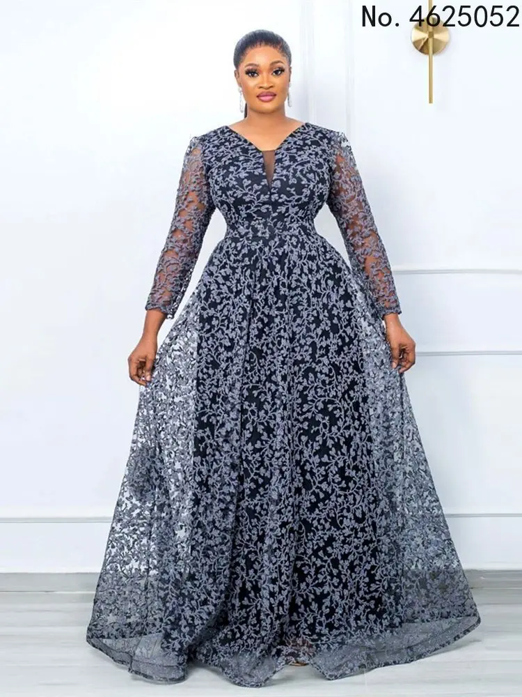 Elegant African Print Dresses for Women Dashiki Africa Clothes Plus Size Evening Party Long Dress Dubai Kaftan Abaya Muslim Gown