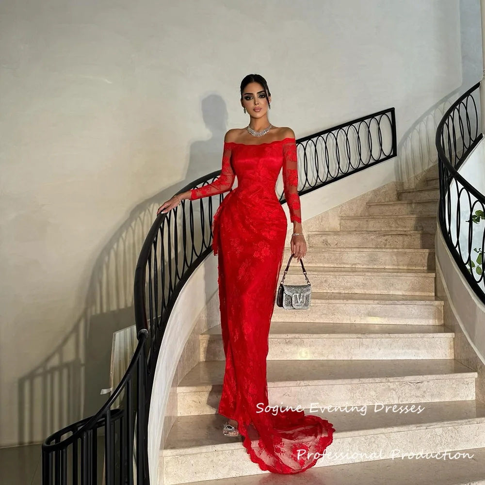 Robe de soirée personnalisée en dentelle, épaules dénudées, avec fente, manches 3/4, robe de bal pour femmes, style sirène, taille Empire, robe de Cocktail, 2025