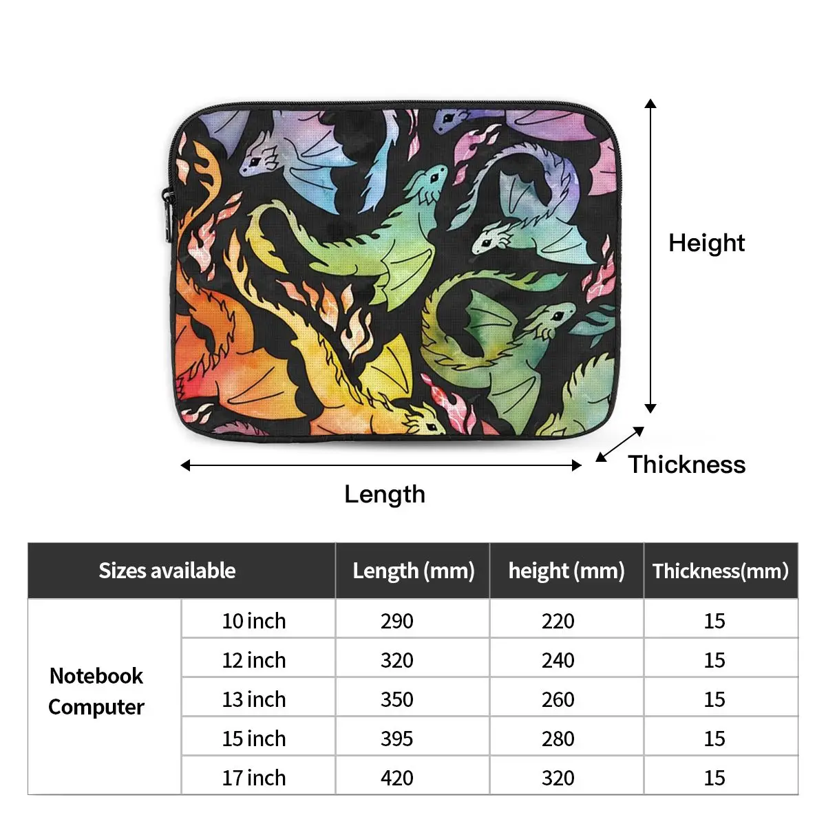 Dragon Fire Dark Rainb Notebook Laptop Bag Case Pouch 10 12 13 15 17 Inch For Macbook Air Pro Tablet Shockproof Case Bag