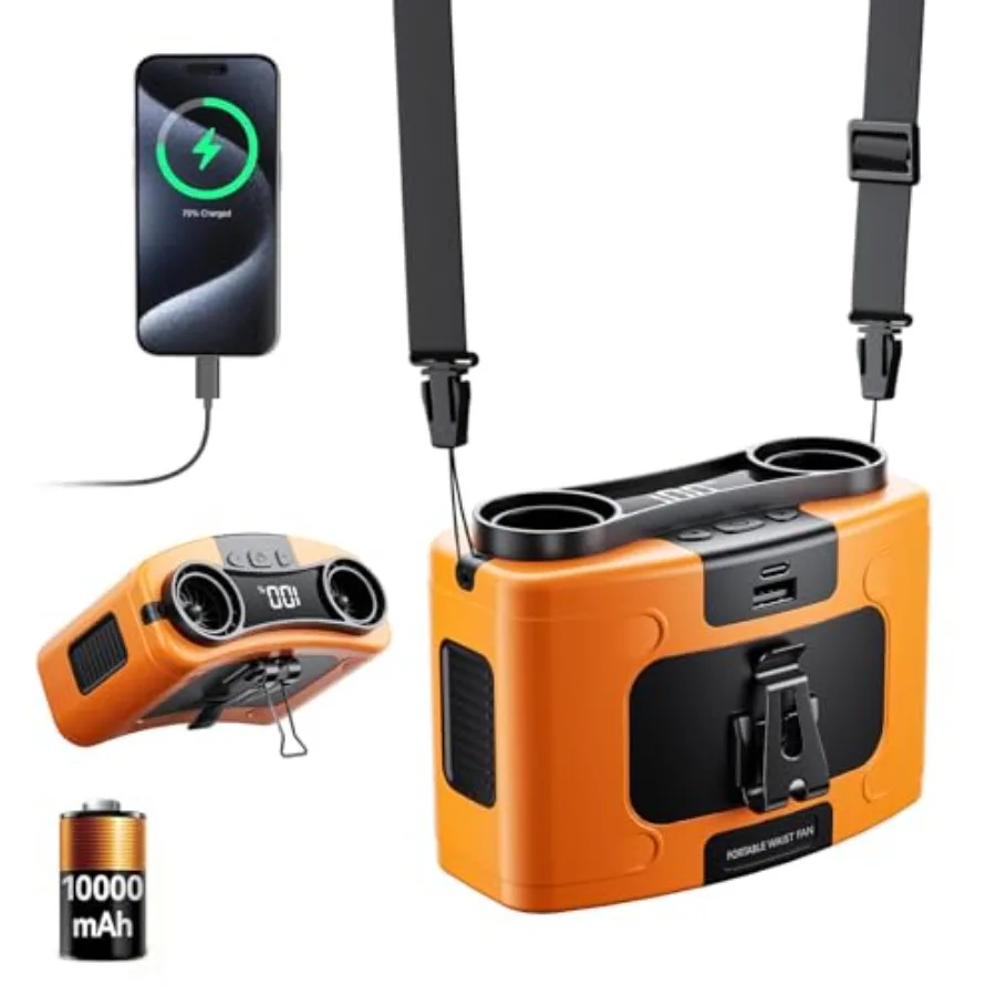 

Doublepow 10000mAh Portable Waist Fan, Personal Dual Waist Fan, Clip On Belt Hanging Neck, Dual Motor 20Hand10 Speed 16000RPM S