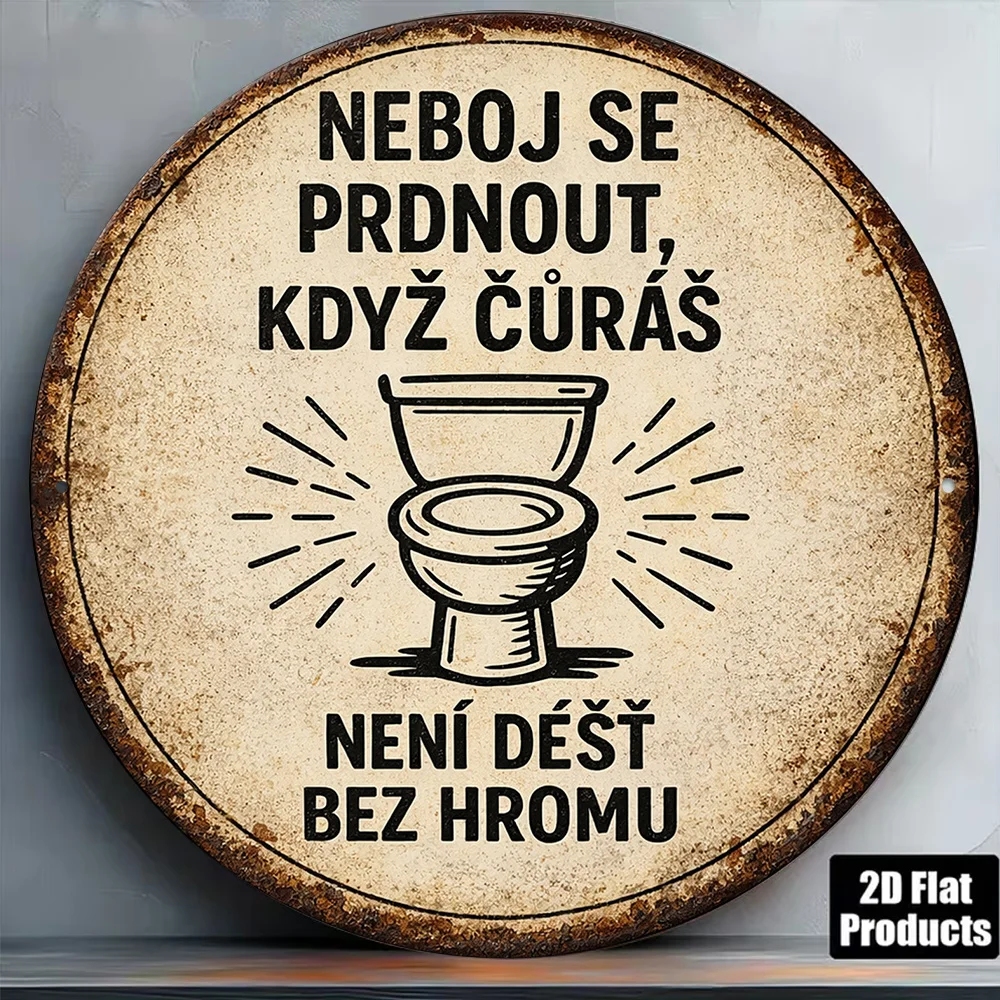 2D Flat, 1pcSuitable for Bathroom, Bar, Garage Wall Decor - Vintage Toilet Humor Sign with Czech Text & English Translation,