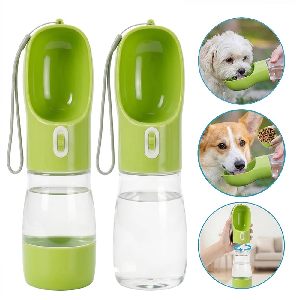 2-in-1 Tragbare Hunde-Wasserflasche mit Futter- und Wasserspender für Kleine Hunde, Reise-Fressnapf für Welpen, Auslaufsicherer Trinkbecher für Mops