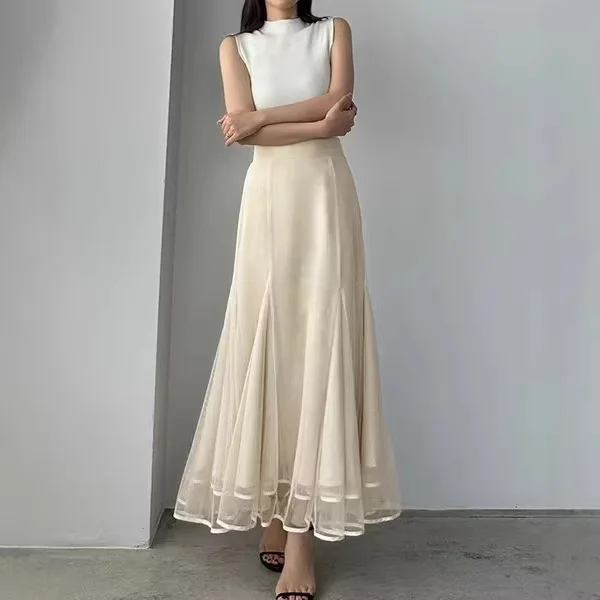 

2026 Summer New Elegant Chiffon High-Waisted Mermaid Skirt, Hip-Covering And Slimming, Gentle And Elegant Long Skirt