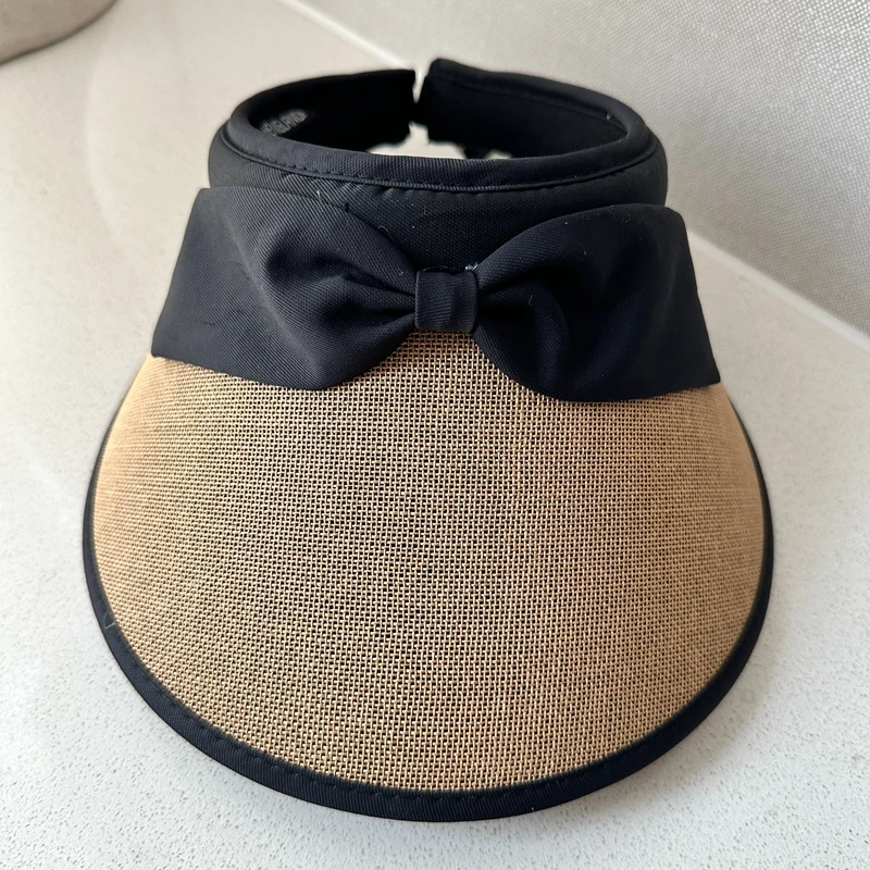 New Summer Women Empty Top Casual Sun Visor Caps Straw Hats Outdoor Travel Beach Girl Big Brim Bow Baseball Cap 3