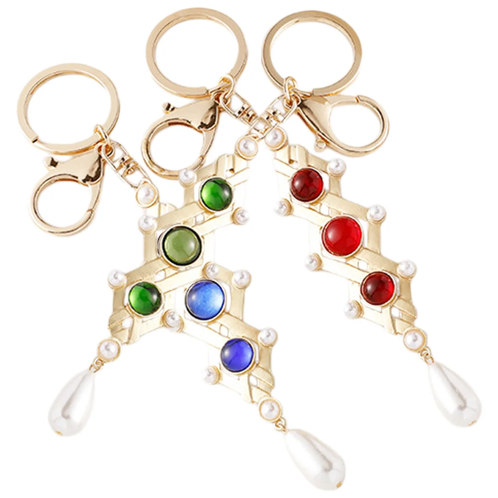 3pcs Vintage Style Kaychain Elegant Alloy Key Ring Bag Hanging Ornament Gift Option key chains bag pendants