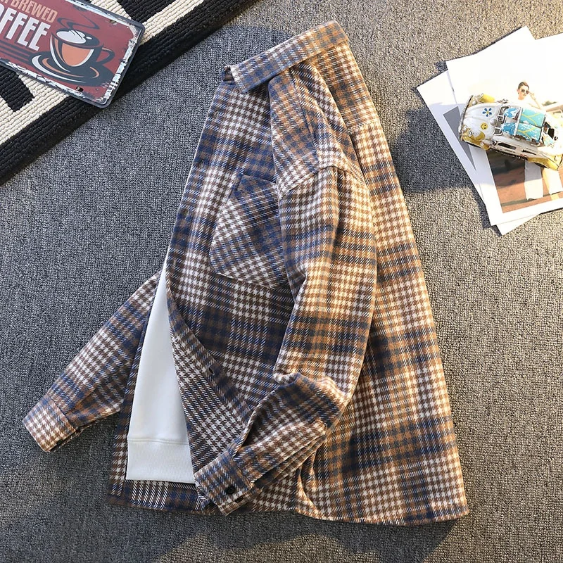 

2025 New Men's Long Sleeve Plaid Shirt Casual Thin Style Fashionable Korean Version Standard Fit Cotton Polyester Blend Shirt