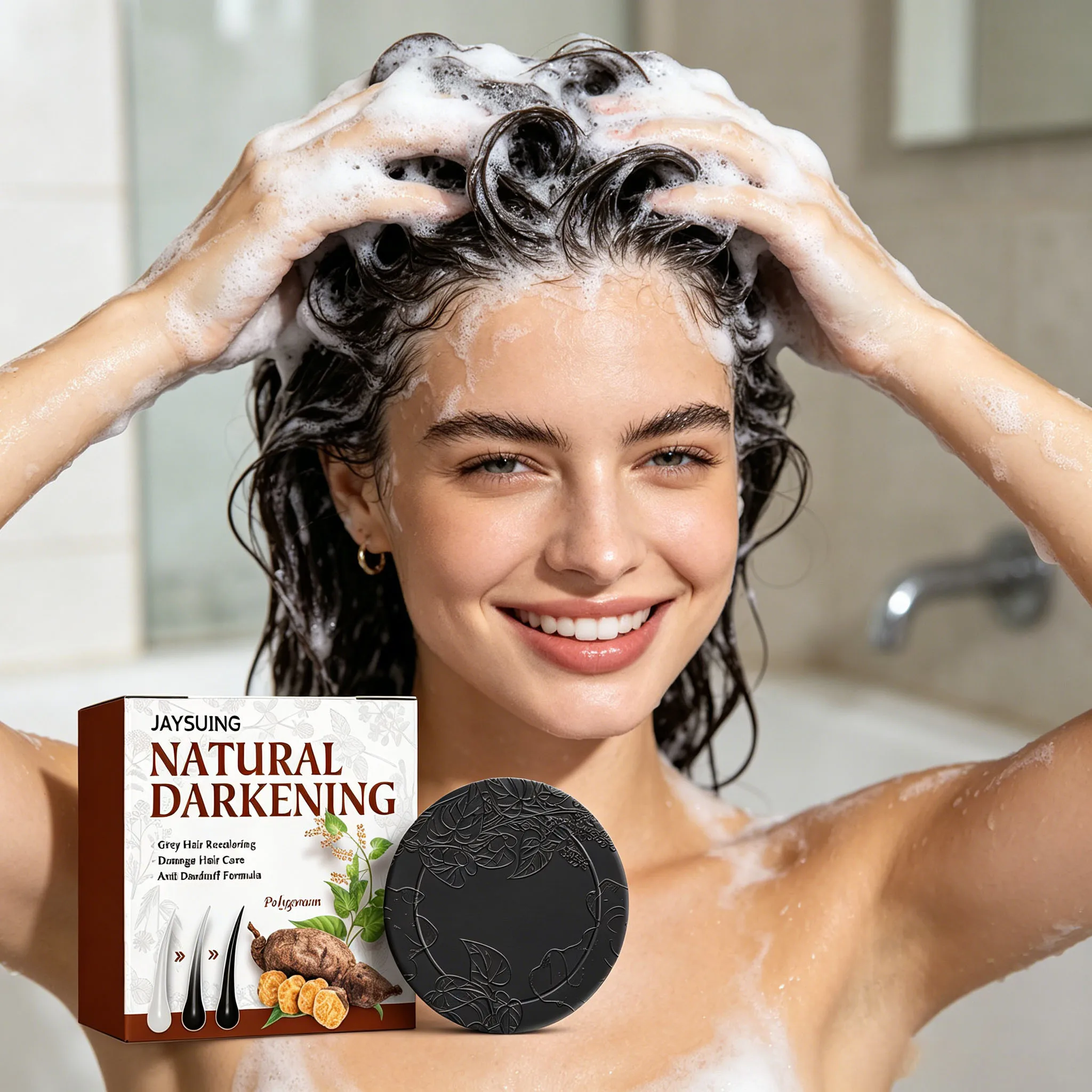 Black Hair Shampoo Soap White Covering Restore Black Glossy Improves Light Hairs Nourishing Improve Hair Quality Darkening Soap - view 6