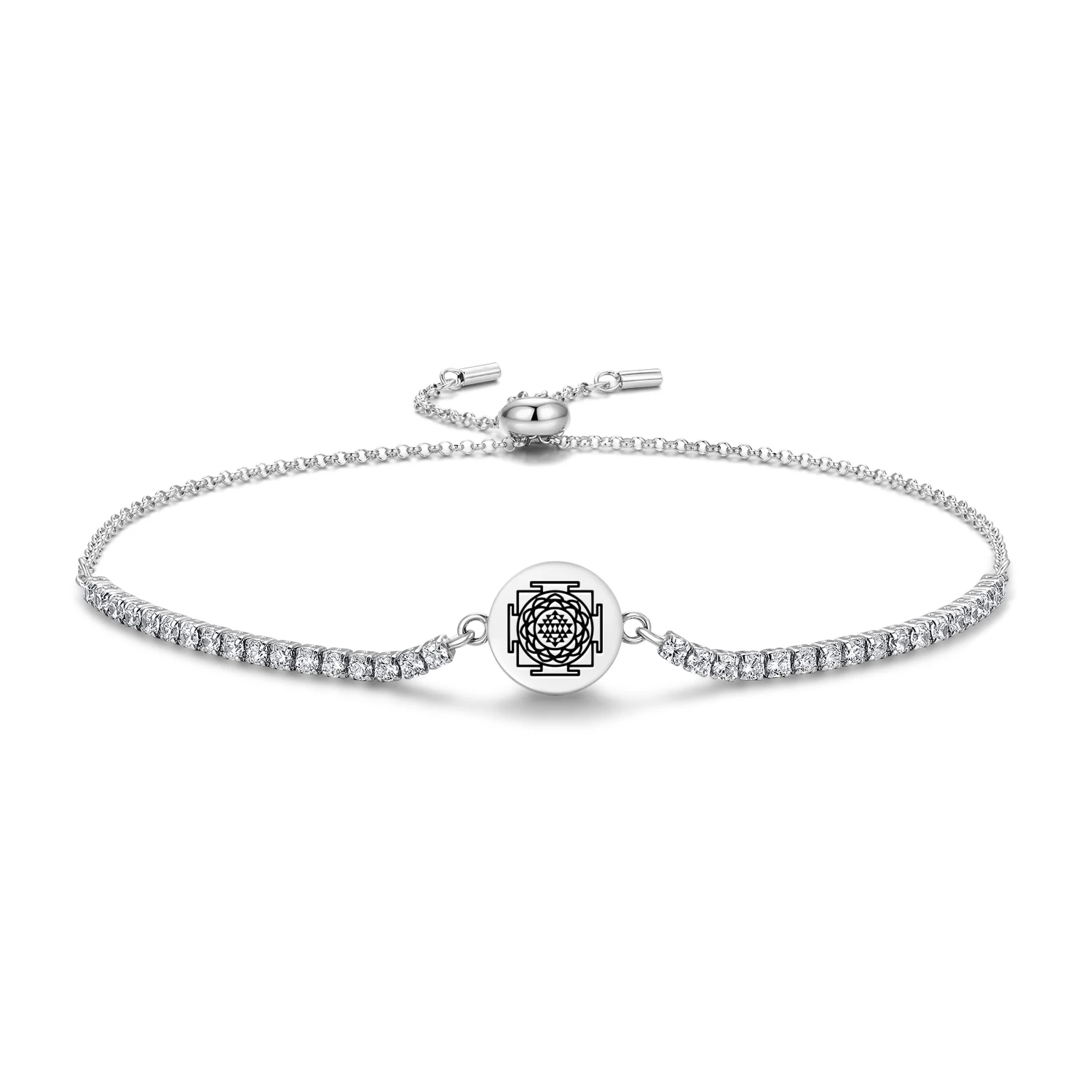 

Yantra Sri Yantra Bracelet 925 Sterling Silver Symbol Adjustable Tennis Zircon Chain for Women Jewelry Fashion