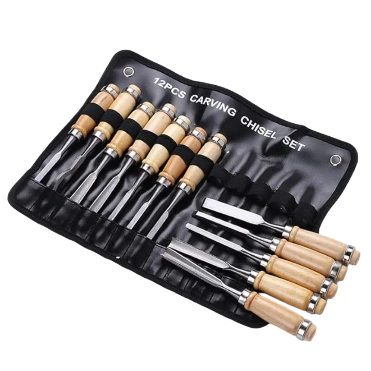 Woodworking Tools Set with Pouch, 12Pcs Wooden Carving Chisel Set, Full Size Knife Gouge Kit for Carving Projects Consruction An
