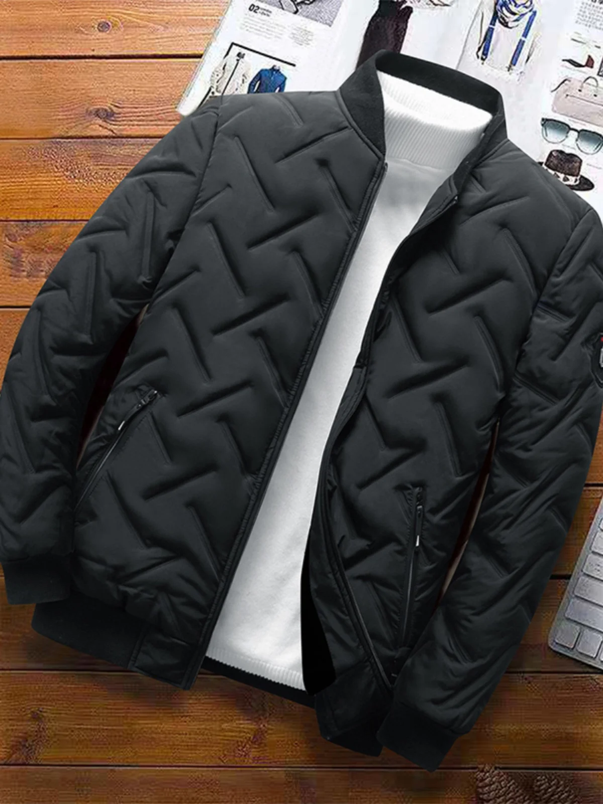 

Легкое или хлопковое мужское пальто с бейсбольным воротником и пухом, корейская модная молодежная зимняя верхняя одежда без воротника