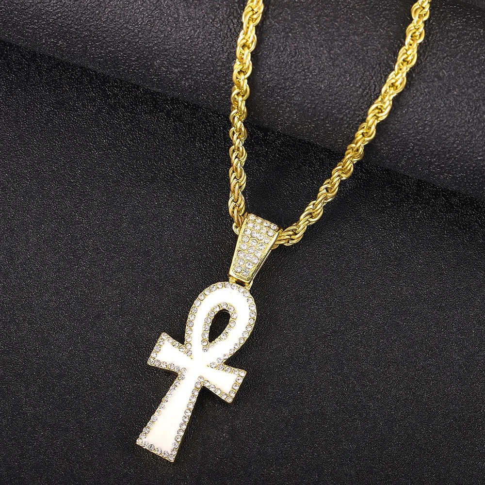 ANKA Cross Pendant Necklace With 4mm Wide Rope Chain Bling Fashion Jewelry Men Women