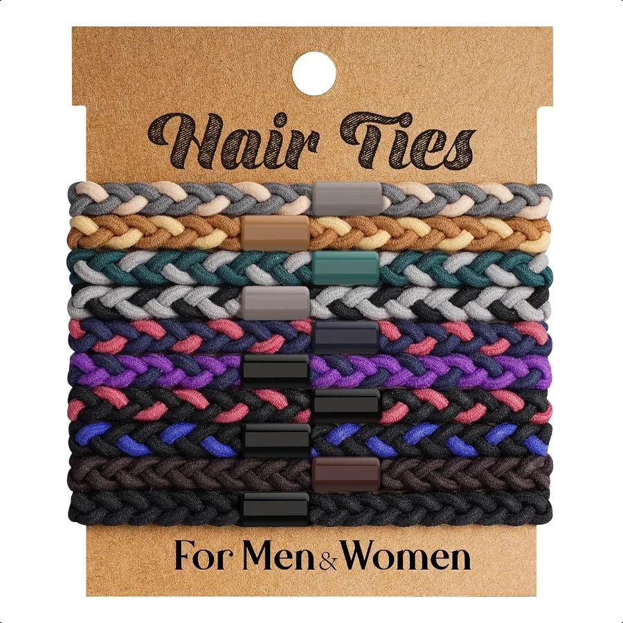 

10pcs Braided Hair Ties for Thick Curly Hair No Crease Coils for Men's Buns Women's Long Hair