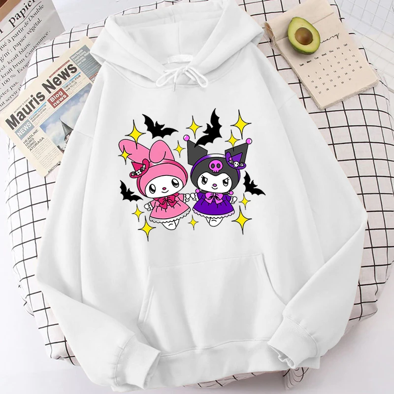 

Женская осенне-зимняя Толстовка Kuromi с принтом, флисовый свитер, Белый Свободный Топ