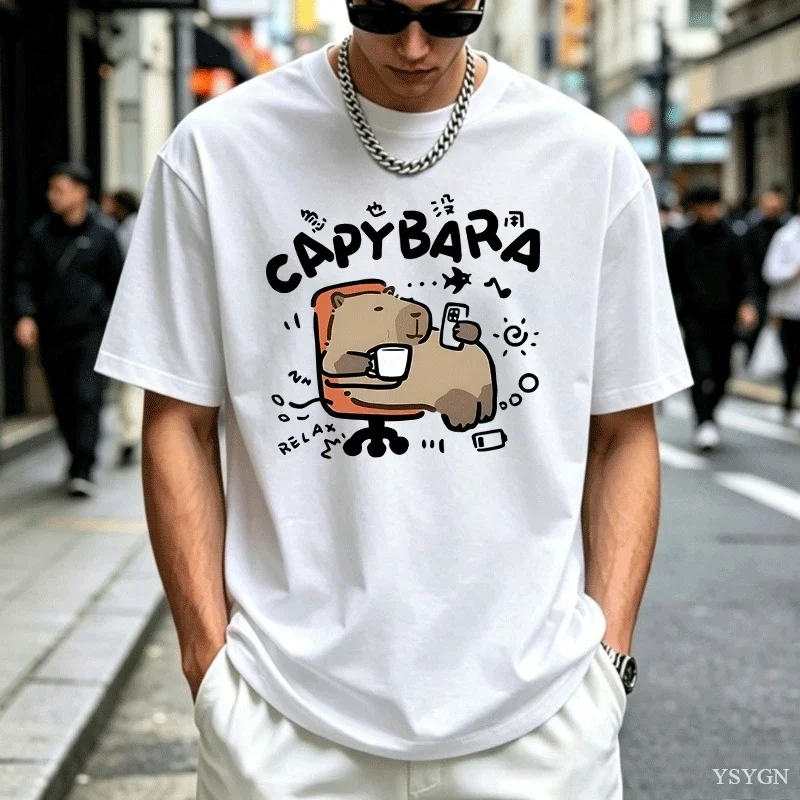 Capibara Capybara T Shirt Men Graphic Trendy University Harajuku Psychedelic Shirt Breathable Streetwear Psychedelic Anime Tops