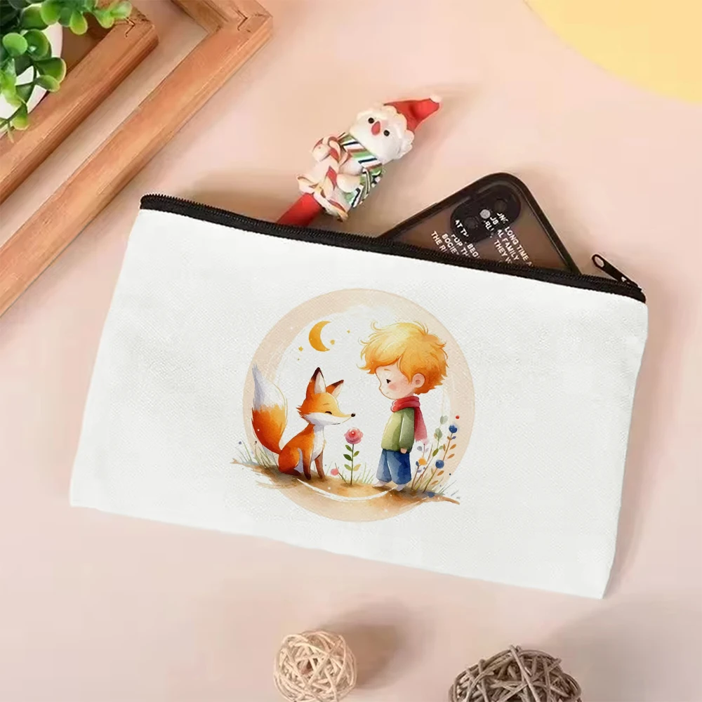 حقيبة حمل قماشية مستوحاة من الأزهار والثعلب الكرتونية من Little Prince، تصميم أنيق ومتين، مثالية لمحبي الكتب والاستخدام اليومي