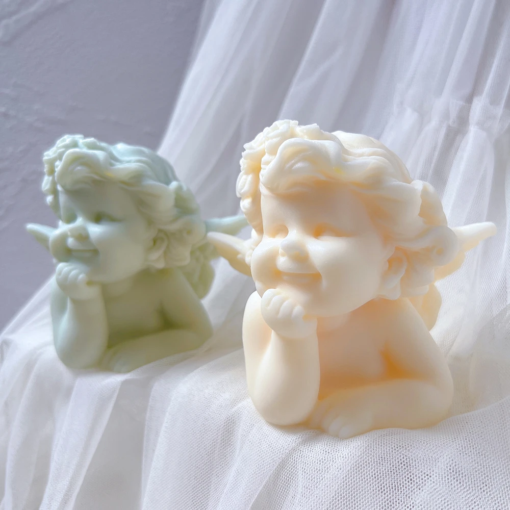 Cute Boy Angel Candle Mold Cupid Cherub Silicone Molds Cherub Angel Wings Wax Mould Home Decor Art