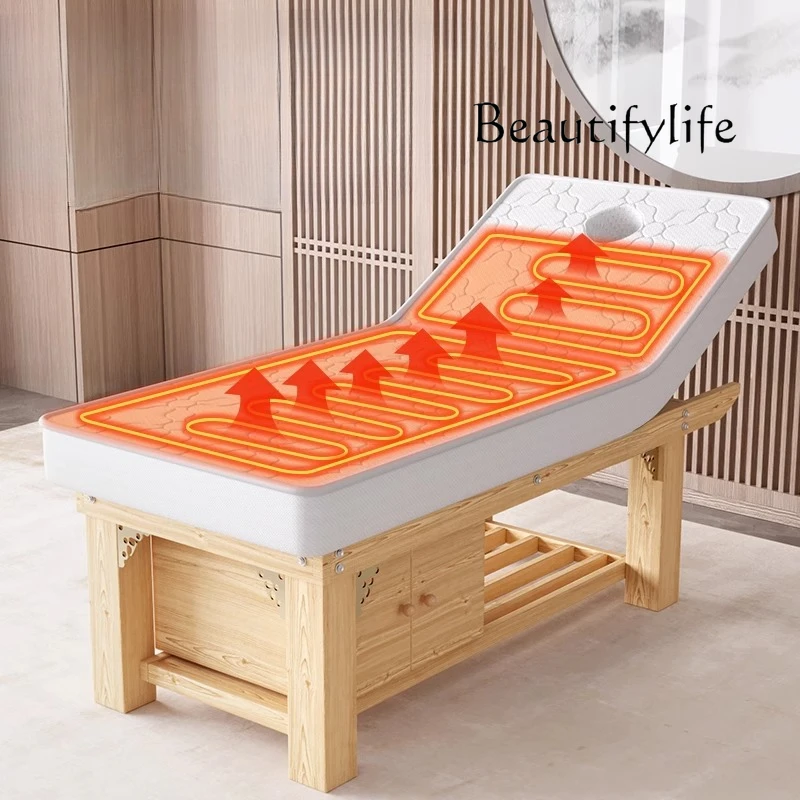 

Constant temperature heating electric latex solid wood beauty bed, special health center massage bed for beauty salons