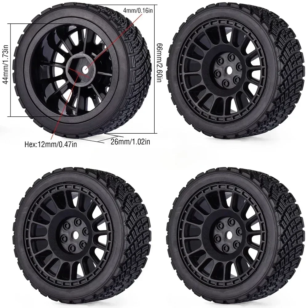 4 Stück 12mm Hex 68mm RC Auto Gummireifen Felgen für 1/10 Rolly XV02 TT01 LCPTG FW06 RC Auto
