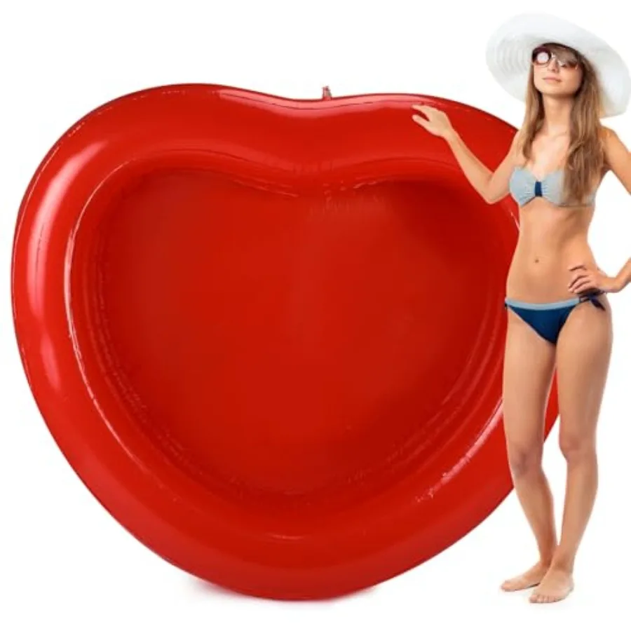 Giant Red Heart Shaped Inflatable Swimming Pool 71" x 63" x 24" Large Heart Blow up Pool Fits 2-3 Adults for Valentines Wedding