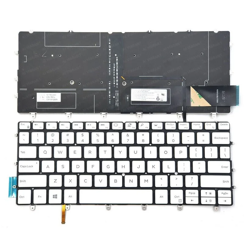 YY+New For DELL XPS 13 9380 9370 9305 7390 Laptop US English Keyboard Backlit white